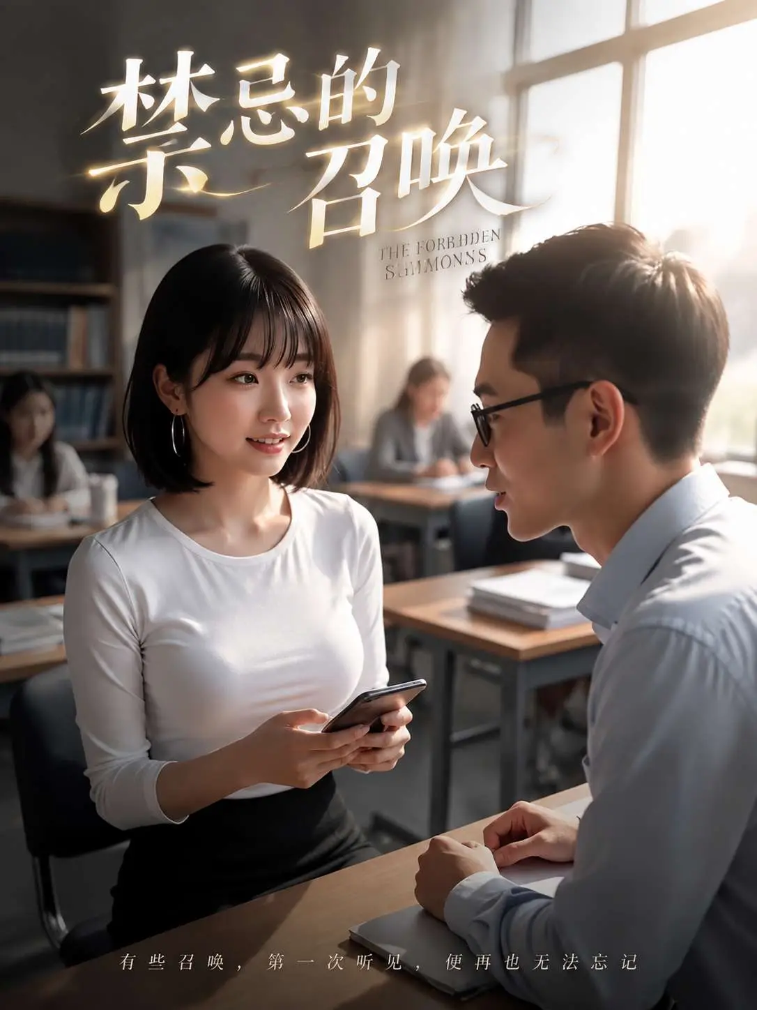 黄豆短剧《禁忌的召唤》海报,校园相遇与悬念故事